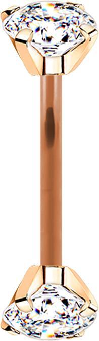 Star Piercing Micro Banane rosegold Innengewinde mit zwei Kristalle silber gefasst (ohne Messing, Titan G23)