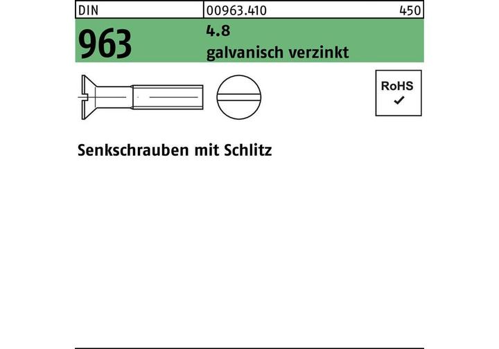 Actual product image Countersunk screw DIN 963 slotted M 4 x 35 4.8 galvanised (1000 Screws per piece)
