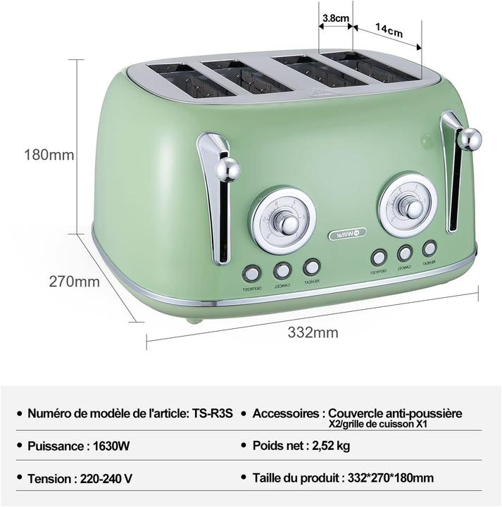 Produktbild Wiltal Retro Toaster TS-R3S mit integrierten Brötchenaufsatz