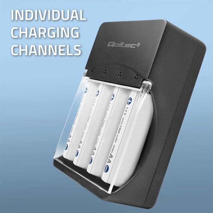 Immagine prodotto Qoltec 50653 Caricabatterie per Ni-MH tipo R03/AAA R6/AA (1 pz., AAA, AA, 3000 mAh)
