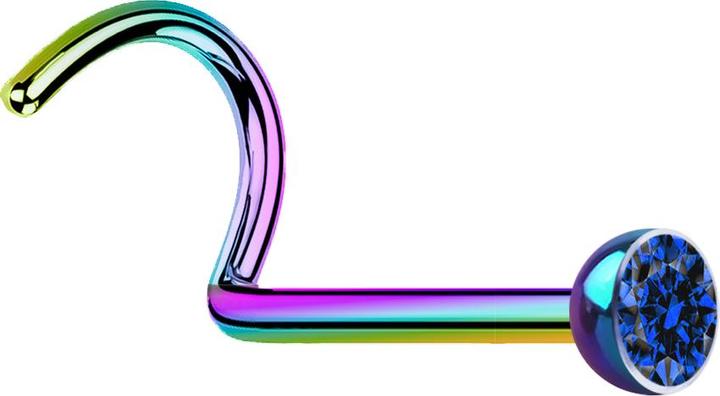 Image du produit Star Piercing Bout de nez courbé coloré avec cristal bleu foncé (Acier chirurgical 316L, sans laiton)