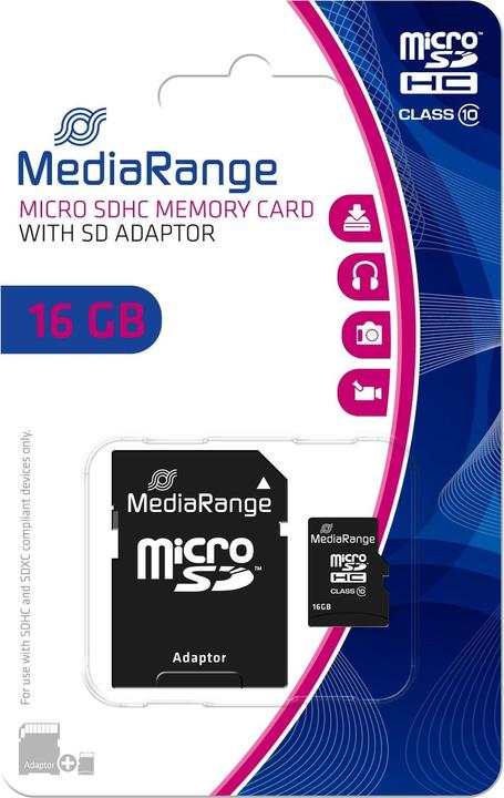 Produktbild MediaRange MR958 memory card MicroSDHC Class 10 (16 GB, microSDHC, U1, UHS-I)
