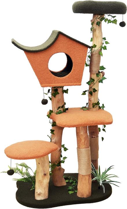 Produktbild Wiltec Fudajo Kratzbaum Pflanzendeko 154cm Katzenkratzbaum Katzenbaum Katzenmöbel Katze (154 cm, Orange, Grün)