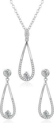 Agato AGSET366R Charming Silver Jewelry Set (Necklace. Pendant. Earrings)