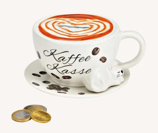 Produktbild G. Wurm Spardose Kaffeetasse aus Keramik weiss (B/H/T) 14x8x13cm (14 x 8 x 13 cm)