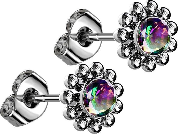 Immagine prodotto Star Piercing Orecchini a perno senza fili in argento globo fiore cristallo scuro multicolore (Titanio G23, senza ottone)