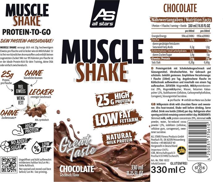Nährwerte und Zutaten All Stars Muscle Shake (330ml) (Chocolate, 1 Stk., 350 g)