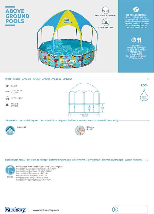Actual product image Bestway Steel Pro Pool with UV sun protection