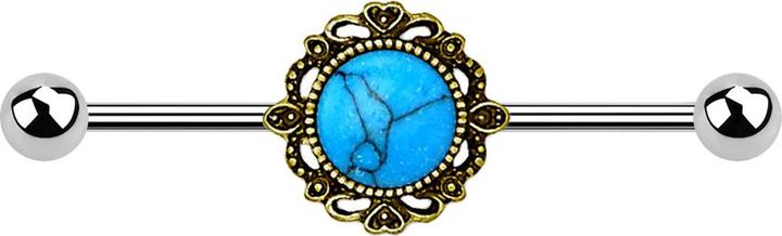 Immagine prodotto Star Piercing Barbell silber filigran vergoldet mit Türkis Stein (Acciaio chirurgico 316L, Ottone)
