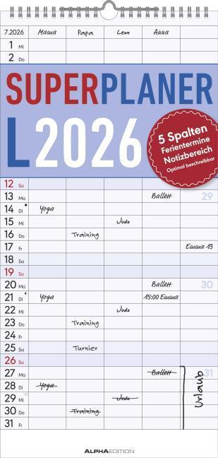 Produktbild SuperplanerL20265Spalten-Familien-Timer22x45cm-Offset-Papier-mitFer (22 x 45 cm, Harter Einband, Deutsch)