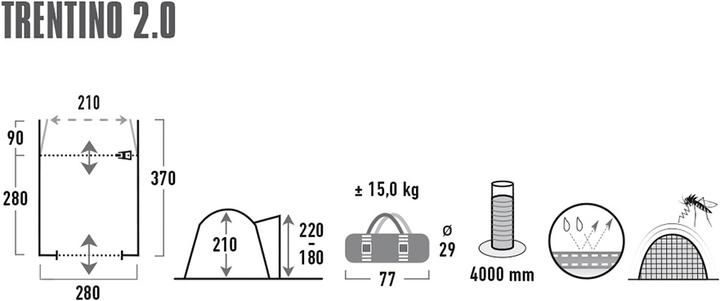 Productafbeelding High Peak Trentiono 2.0 (Koepeltent, 9.75 kg, 2 personen)