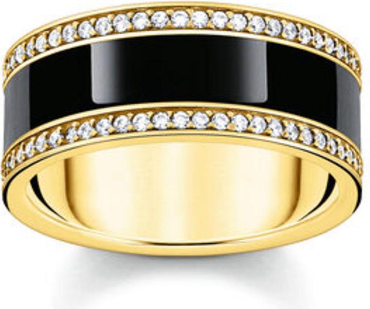 Produktbild Thomas Sabo Bandring mit schwarzer Kaltemaille und weissen Steinen vergoldet (54, 925 Silber)