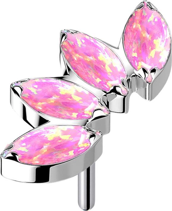 Star Piercing Threadless silber Fächer mit vier Opale pink (ohne Messing, Titan G23)