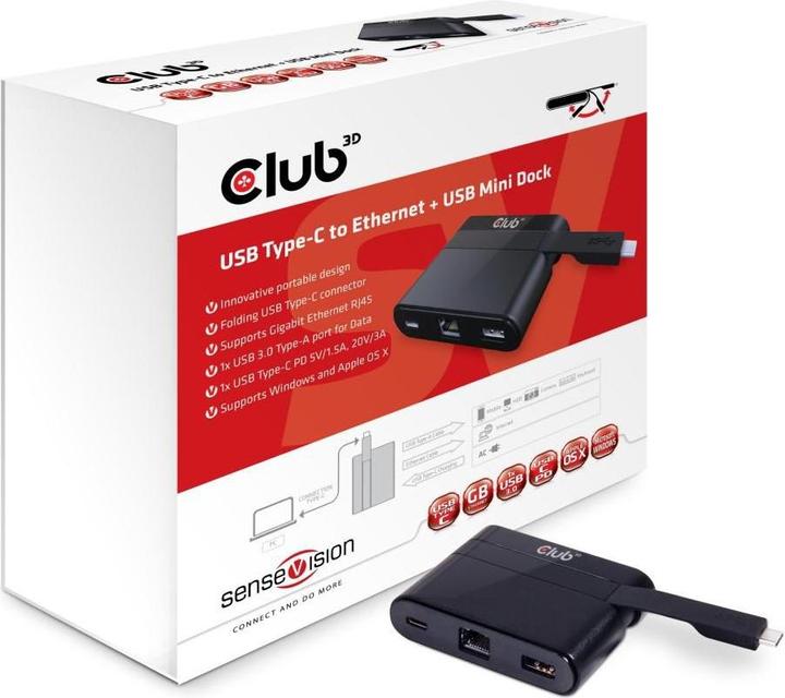 Image du produit Club 3D SenseVision USB Type-C Mini Dock (USB-C, 3 Ports)
