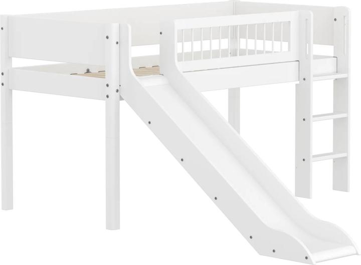 Image du produit Flexa Lit mi-hauteur White avec échelle droite Jambes de force et toboggan (90 x 200 cm)