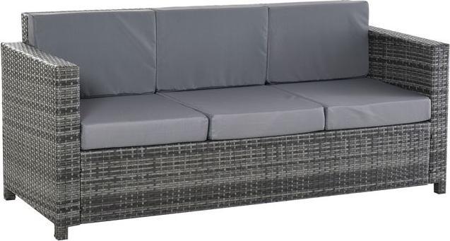 Image du produit Swisshandel24 Poly-Rattan Sofa mit Kissen 3-Sitzer Garten Loungesofa Metall Polyester Grau 185 x 70 x 80 cm