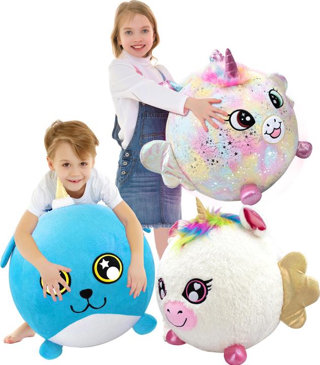 Actual product image Moose Biggies inflatable unicorn rainbow soft toy