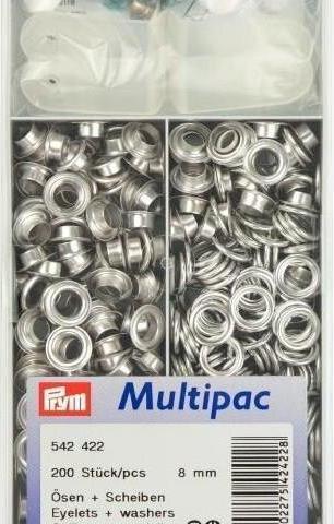 Produktbild Prym Ösen + Scheiben, silber 8 mm, Dose 200 Stk.