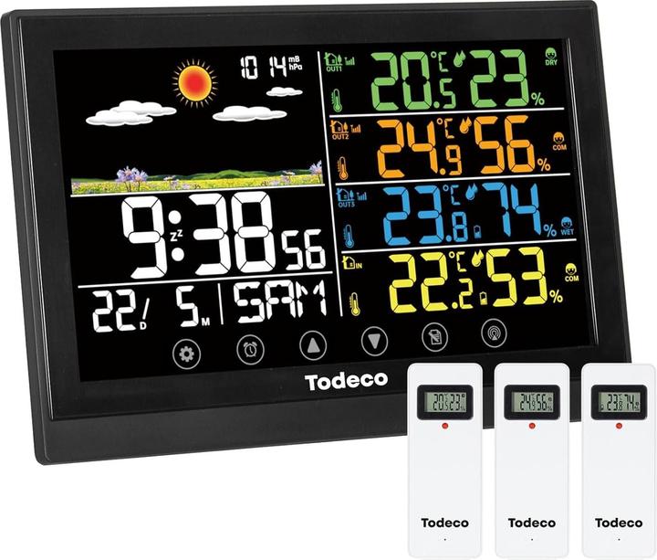 Produktbild Todeco Funk-Wetterstation mit 3 Aussensensoren