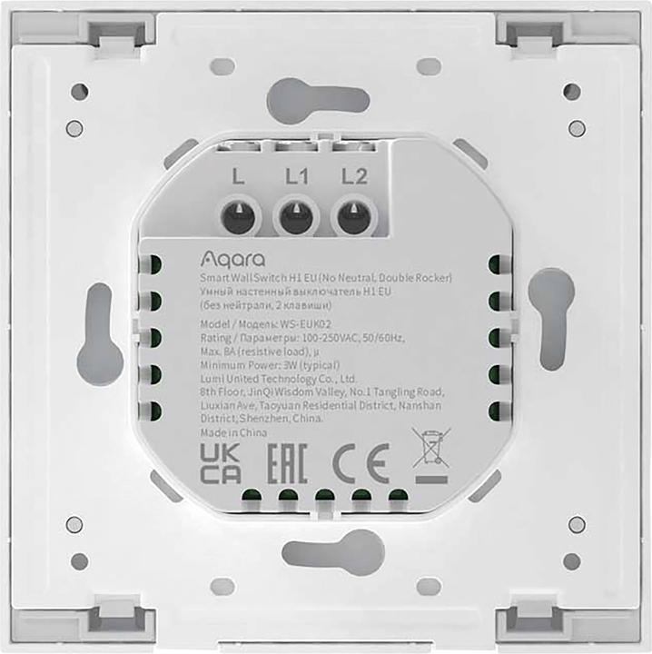 Actual product image Aqara Smart Wall Switch H1 White No Neutral, Double Rocker (Zigbee)