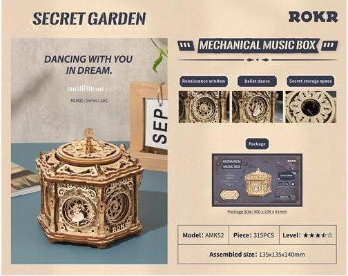 Produktbild Robotime - Muziekdoos - DIY - 3D - Secret Garden - Houten Modelbouw