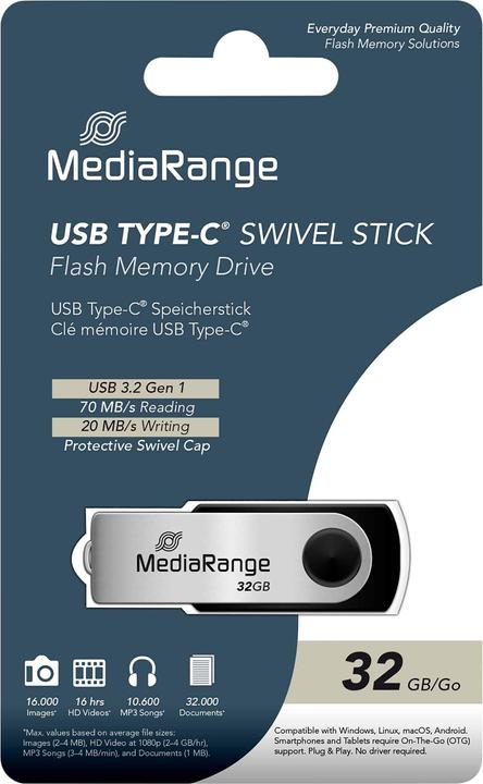 Produktbild MediaRange Swivel Stick (32 GB, USB 3.2)