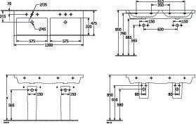 Immagine prodotto Villeroy & Boch Mobile V&B doppio lavabo SUBWAY 3.0 1300x470mm w ÜL con HL we C+ (470 mm, 1300 mm)