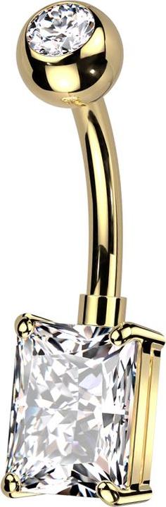 Image du produit Star Piercing Banane dorée avec boule de cristal doré argenté et grand cristal rectangulaire argenté (Laiton, Titane G23)