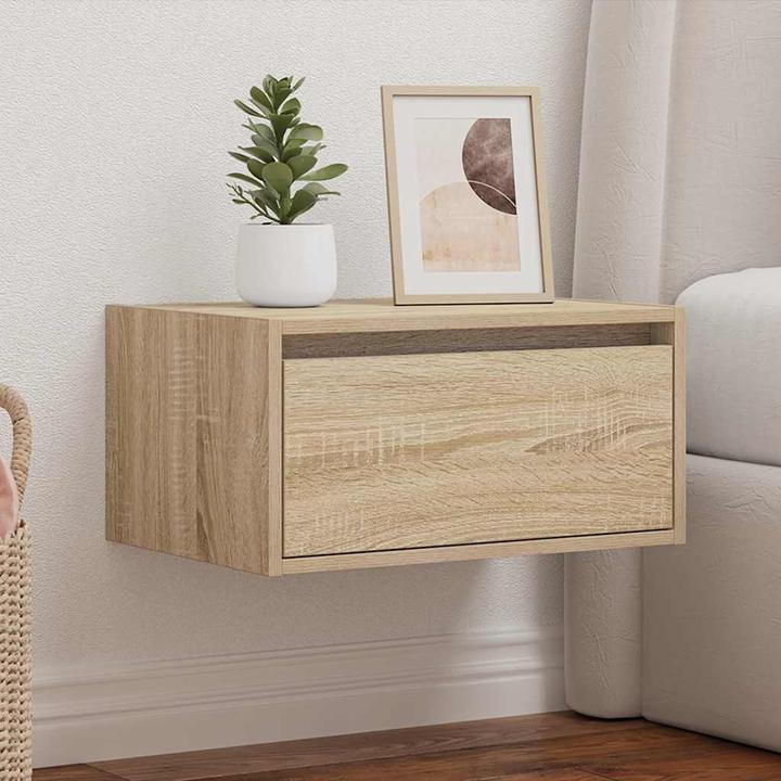 Actual product image VidaXL Wall-mounted bedside cabinet with LED lights Sonoma oak wardrobe Bedside cabinet