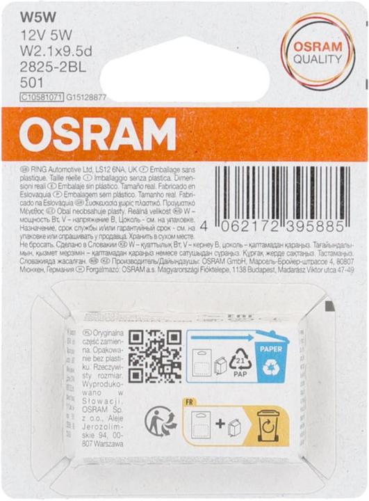 Actual product image Osram 4062172395885 Signal Leuchtmittel Standard W5W 5 W 12 V (W5W)
