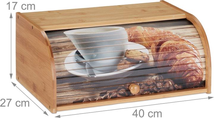 Actual product image Relaxdays Bamboo Bread Box, Roll Top with Design