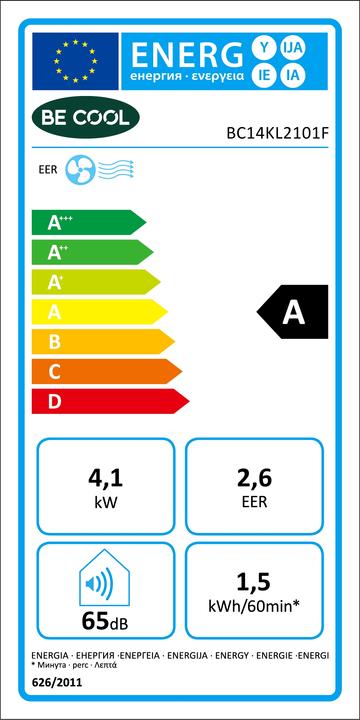 Energie-Label Be Cool BC14KL2101F Klimagerät (14 BTU/h)