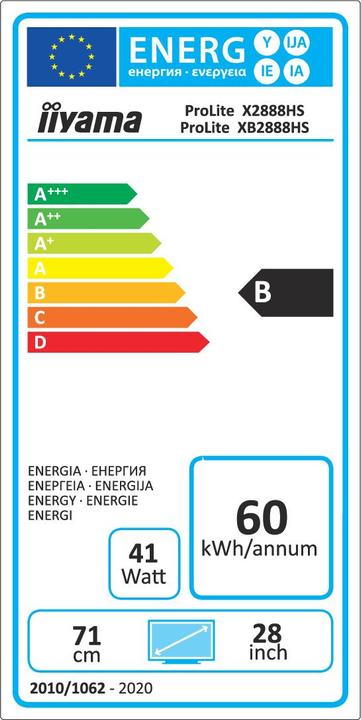 Energy Label iiyama X2888HS-B2 (1920 x 1080 pixels, 27.95")