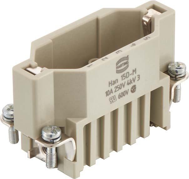 Produktbild Harting HAN D Steckverbinder, Einsatztyp 10A Crimpanschluss max 2,5mm2, 10A 15 polig