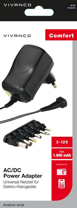 Image du produit Vivanco Alimentation universelle, 3 - 12V, 1.000mA, max. 7.2W noir