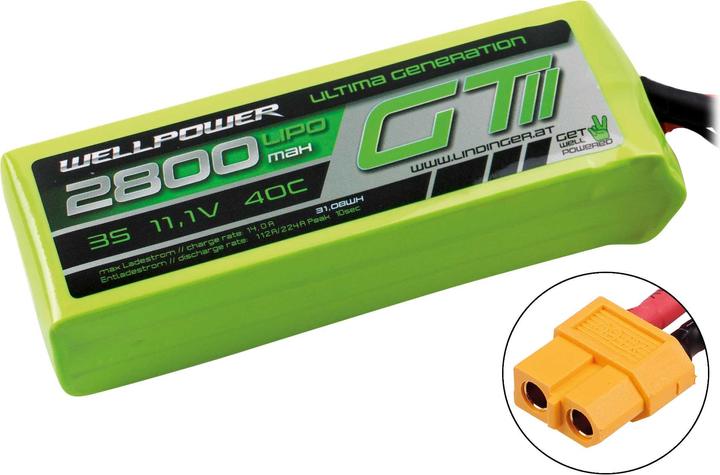 Actual product image Wellpower LIPO AKKU ULTIMA GT II 2800 mAh / 11,1 Volt 3S 40/80C CH5/8 XT-60 (11.10 V, 2800 mAh)