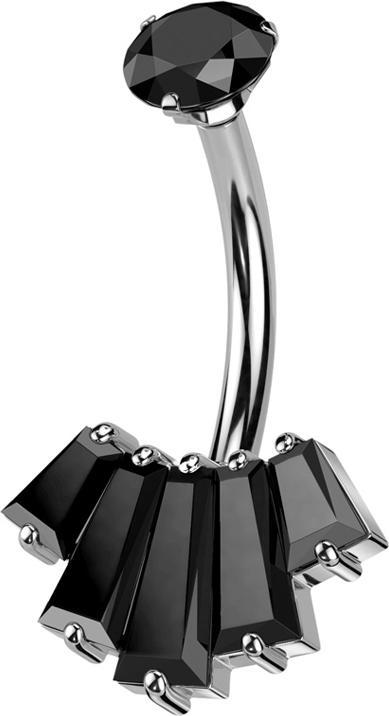 Actual product image Star Piercing Banana inner thread silver crystal black set and five Baquette crystals black (Brass, Surgical steel 316L)