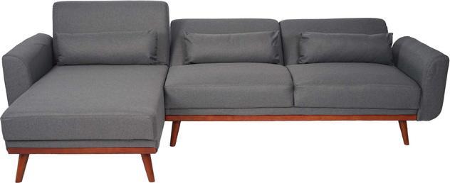 Produktbild Swisshandel24 Sofa, Couch Ecksofa, L-Form 3-Sitzer Liegefläche Schlaffunktion Stoff/Textil anthrazit-grau (Ecksofa)