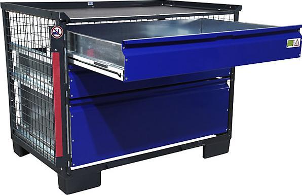 Produktbild Sth-Systeme Gitterbox, mit 3 abschliessbaren Schubladen, aus verzinktem Blech, Fronten blau