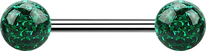 Image du produit Star Piercing Barbell argent avec deux boules de cristal vert couche de protection en époxy (Acier chirurgical 316L, sans laiton)