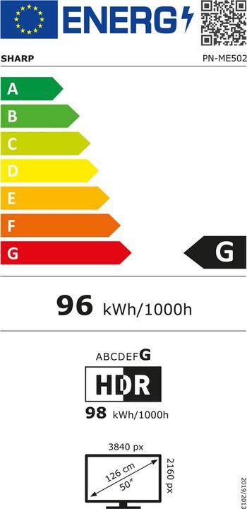 Energie-Label NEC ME502 50IN LFD UHD 450cd/qm (3840 x 2160 Pixel, 50")