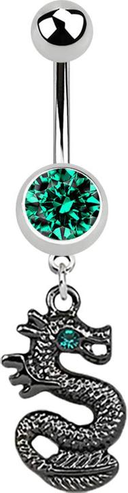 Image du produit Star Piercing Banane argent avec pendentif dragon noir turquoise (Acier chirurgical 316L, sans laiton)