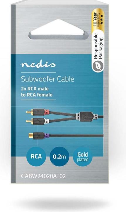 Actual product image Nedis Subwoofer cable 2 x cinch plug - cinch socket 0.2 m (0.20 m, Cinch)