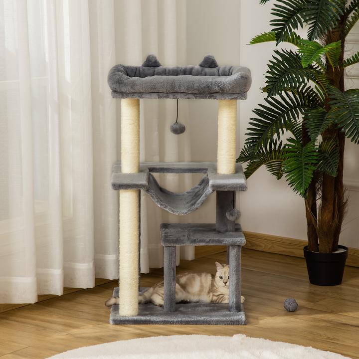 Actual product image PawHut Cat tree with cave (100 cm, Grey)