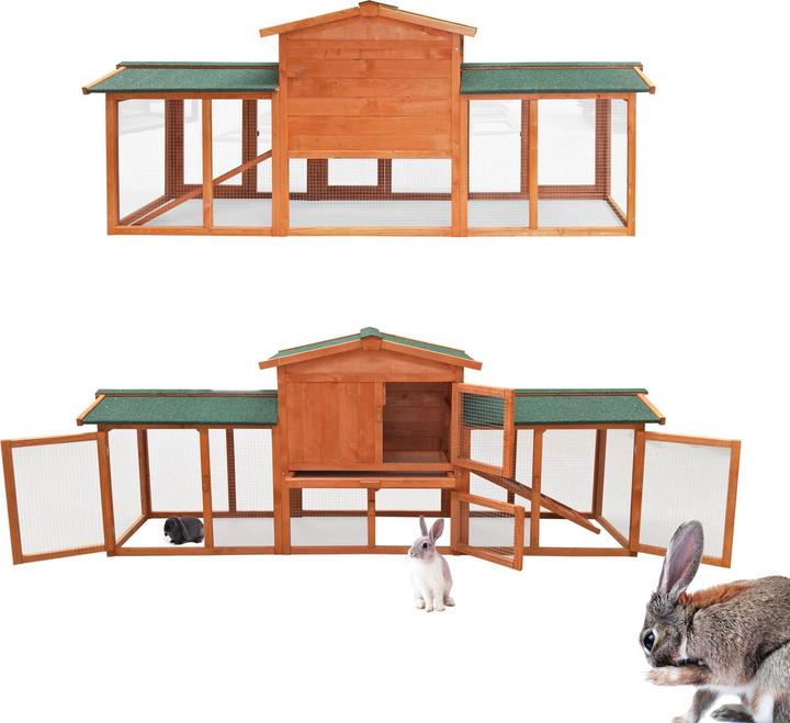 Wiltec Rabbit hutch 2190x530x850mm Free-range enclosure Rabbit cage Small animal hutch Spruce