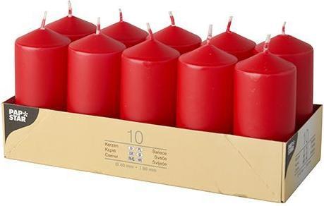 Produktbild Papstar Stumpenkerzen, 40 mm, rot, 10er Pack Durchmesser: 40 mm, Höhe: 90 mm, Brenndauer: ca. 9 Stunden (10 Stk.)