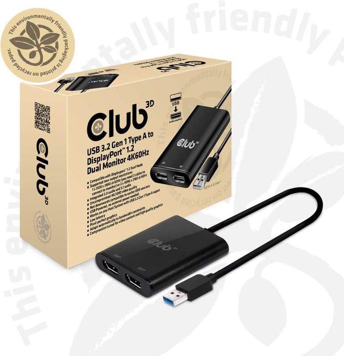 Image du produit Club 3D CSV-1477 USB A à DisplayPort (DP, 9.30 cm)