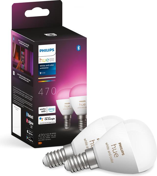 Produktbild Philips Hue White & Color Ambiance Luster (E14, 5.10 W, 470 lm, 2 x, F)