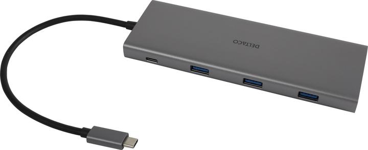 Produktbild Deltaco 12in1 USB-C Dockingstation 4K UHD/60Hz 85W silber (USB-C, 12 Ports)