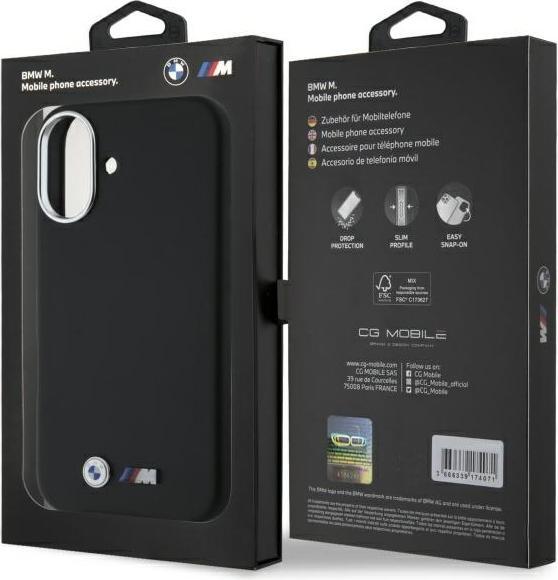Actual product image BMW BMHCP16S23PMWK iPhone 16 6.1" czarny/black hardcase M Smooth Full Wrapped Metal (Apple iPhone 16)